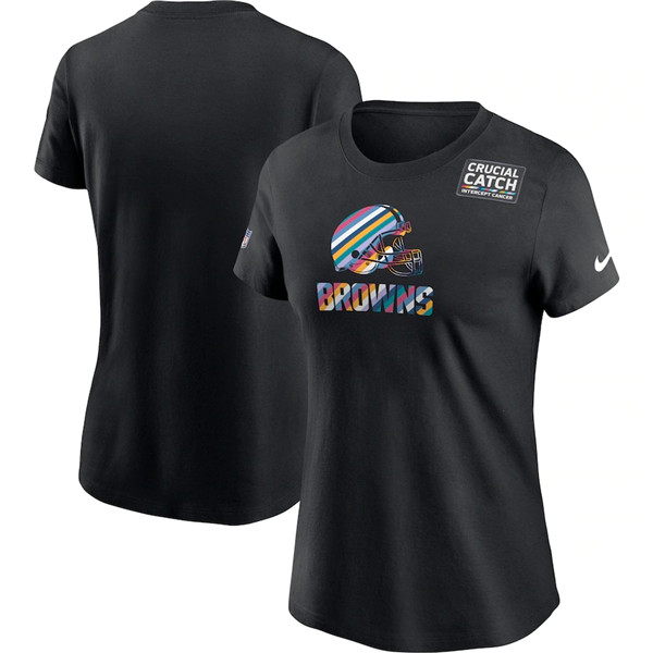 Women's Cleveland Browns Black NFL 2020 Sideline Crucial Catch Performance T-Shirt(Run Small)